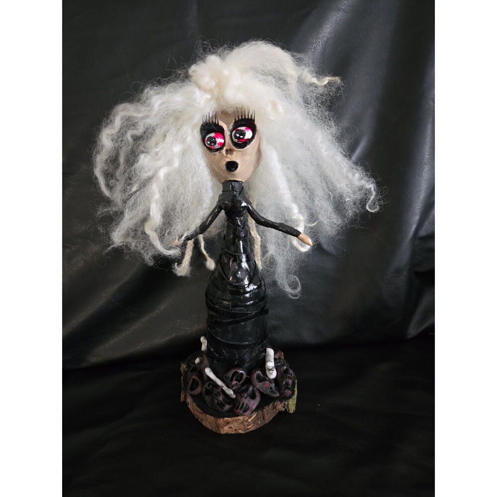 OOAK Creepy Oddity Art Doll Clay Figure Skeleton Witch S&M Dom Voodoo Creature